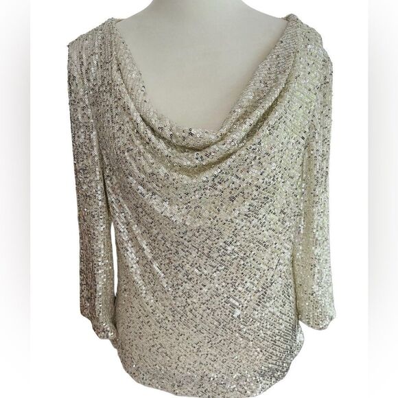 Alex Evenings Womens Sequined
Cowlneck Blouse, size M - Picture 3 of 8
